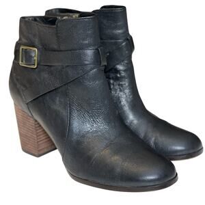 Cole Haan Grand.Os Black Leather Ankle Boots Block Heel Buckle - 8.5 B
